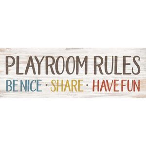 Muurdecoratie - 40 x 14 cm  - Playroom rules - Christelijk, Bijbel