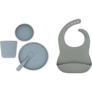 Jollein Dinerset| 4 delig kinderserviesset | Siliconen slab  |storm grey + slab met opvangbakje | siliconen | diner | kinderservies | kraamcadeau |baby | kind | servies | babyservies | eten | drinken | dinerset | diner | kraampakket | geschenkset