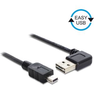 Mini USB naar Easy-USB-A haaks (links/rechts) kabel - USB2.0 - tot 2A / zwart - 5 meter