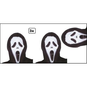 3x Scream masker met hoofddoek -Schreeuwmasker - Halloween creepy griezel horror festival spookhuis fun