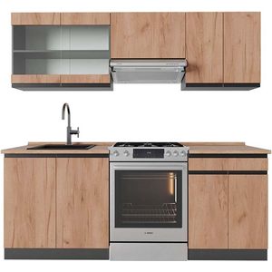 Vicco R-Line Complete keukeneenheid – 200 cm , WB Eik Eik goud/antraciet , WB Eik