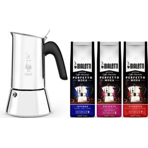 Bialetti Venus Percolator RVS 2 kops + Bialetti Koffiepakket 3 x 250gr