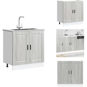 vidaXL Spoelbak Onderkast - Spoelbak Onderkasten - Keuken Onderkast - Gootsteen Onderkast - Spoelbakonderkast Porto 80x46x81,5 cm bewerkt hout grijs sonoma