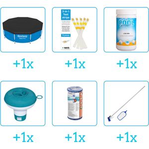 Accessoires voor Bestway Steel Pro MAX Zwembad - 305x76 cm - Rond - Met filterpomp - Bestway - 56408 - Afdekzeil - Testrips - Chloor - Chloordrijver - Filter - Schoonmaakset
