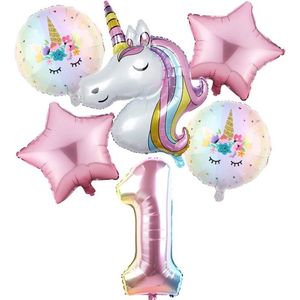 6-delige eerste verjaardag Unicorn cakesmash set met grote folie ballonnen - unicorn - cakesmash - eerste verjaardag - ballon - 1e verjaardag - eenhoorn