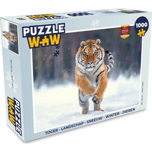 Puzzel Tijger - Landschap - Sneeuw - Winter - Dieren - Legpuzzel - Puzzel 1000 stukjes volwassenen