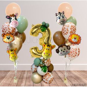 Versiering verjaardag 3 jaar - Thema jungle - 36 stuks - Versiering jongen - Versiering meisje - Kinderverjaardag versiering - Safari - Leeftijdballon 3 jaar - Versiering compleet pakket - Versiering 3 jaar - Birthday animals