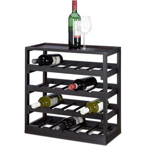 Wijnrek van hout voor 20 flessen - Robuust flessenrek zwart - 4 etages - Relaxdays - Afmetingen: ca. 52x52x25 cm Wine Rack