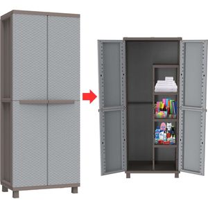 DailySupplies® Tuinkast - Tuinkist - Tuinkasten voor Buiten - Tuinberging - Kunststof - 70x40x180cm - Grijs met Ruiten Vormen