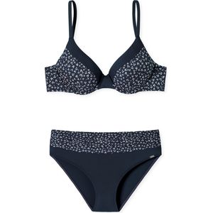 SCHIESSER Sea Blossom dames badkleding - beugelbikini met verstelbare bandjes - midi-slip donkerblauw met motief - Maat: 38D