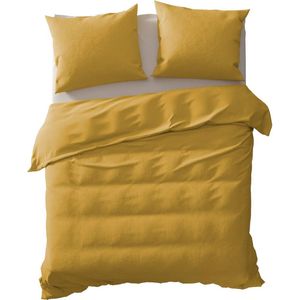 Premium katoen dekbedovertrek Waffel oker goud - lits-jumeaux (240x200/220) - hoogwaardige kwaliteit - luxe uitstraling