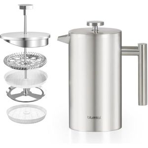 French Press van roestvrij staal 350 ml (2 kopjes) - Thermo koffiemaker dubbelwandig geïsoleerd met meetschaal incl. reservefilter & handleiding