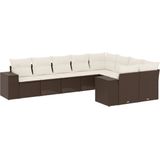 vidaXL - 9-delige - Loungeset - met - kussens - poly - rattan - bruin