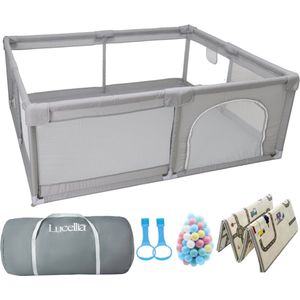 Lucellia® Grondbox Baby - Speelbox met Dubbelzijdige Speelmat & 50 Ballen - Kruipbox - Kinderbox - Babypark - Playpen Baby - 160x120x66 CM - Kleur Lichtgrijs