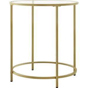 Bijzettafel rond nachtkastje kleine salontafel - 50 x 50 x 55 cm - goud gehard glas - LGT20G - balkon tafel met metalen frame