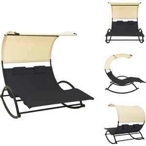 vidaXL Schommelend Loungebed - Tweepersoonsligstoel - Zwart en Crème - 139x180x170 cm - Staal en Textileen - Ligbed