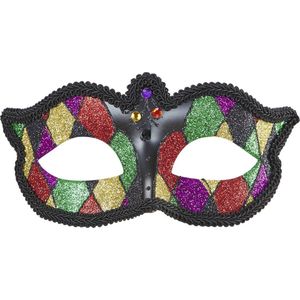 Widmann - Venetie & Gemaskerd Bal Kostuum - Venetie Oogmasker Harlekijn Glitter - Multicolor - Carnavalskleding - Verkleedkleding