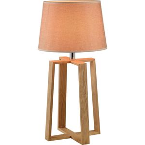 QUVIO Tafellamp Scandinavisch / Nachtlampje / Bedlamp / Bureaulamp / Lamp tafel / Verlichting / Leeslamp / Sfeerlamp / Slaapkamer lamp / Slaapkamer verlichting / Keukenverlichting / Eettafellamp - Houten voet met stoffen kap - Diameter 32 cm