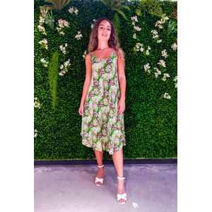 Lange dames jurk Ariane paisleymotief groen wit fuchsia roze grijs zwart strandjurk maat 36-44