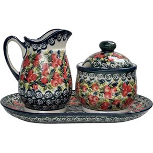 Suiker en Melk set- Servies- Bunzlau- Rode Bessen- Handmade- Handgemaakt- Handpainted- Handbeschilderd- Woonaccessoires- Keramiek- Aardewerk- Bordje- Tafelen- Thee