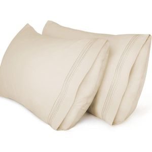 2 Pack Standard Size Soft Solid Color Satin Pillowcases - Wrinkle Free and Fade Resistant - Breathable Envelope Closure - Beige - 50x90cm