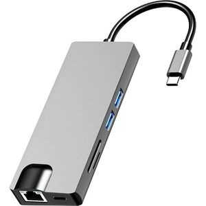DrPhone CM2 - 8 in 1 hub + Dock - 2x Scherm (VGA+HDMI) - USB-C Naar HDMI 4k 30hz – LAN RJ45 Ethernet Gigabit - Type-C PD – SD Kaart – USB 3.0 x2 – VGA