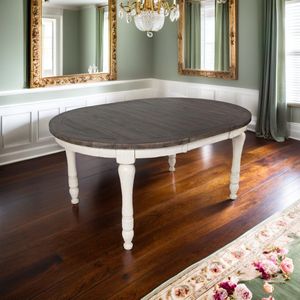 Ronde Uitschuifbare Eettafel – Verlengbare Eetkamertafel van Dennenhout Lance – 122-167 cm – Voor 8 Personen – Hout Bruin & Antiek Wit – Eettafel Uitschuifbaar – Ronde Tafel Hout – Landelijke Stijl – Eetkamerset