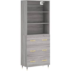 vidaXL Hoge kast 69,5x34x180 cm bewerkt hout grijs sonoma eikenkleurig