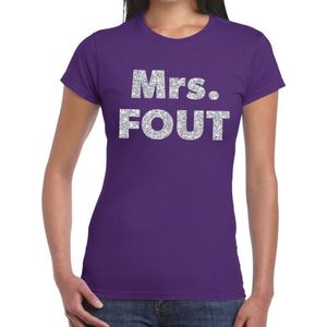 Toppers Mrs. Fout zilver glitter tekst t-shirt paars dames - Foute party kleding XXL