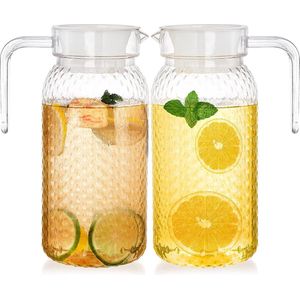 2 Pack 1 Liter Acrylkan met deksel, BPA-vrij, doorzichtige waterkan, onbreekbare drinkkan voor melk, sap, ijsthee, citroenlimonade.