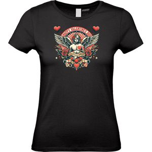 Dames t-shirt Happy Valentines Angel | Valentijn cadeautje voor haar | Valentijn | Valentijnsdag voor vrouwen | Zwart Dames | maat XS
