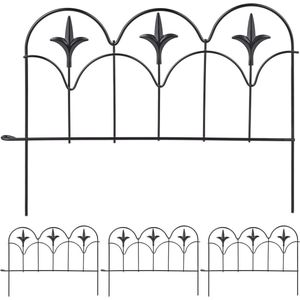 4-piece Metal Bed Fence Insert into the Ground HxW: 28.5 x 39 cm - Vintage Look Low Black Garden Fence