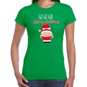 Bellatio Decorations fout Kerst t-shirt dames - Kerstman - groen - Merry Christmas XS