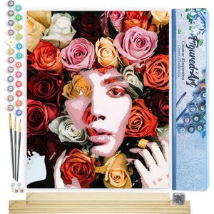 Figured'Art Schilderen op Nummer Volwassenen canvas Rozengezicht - Handwerk acrylverf Kit DIY Compleet - 40x50cm met DIY houten lijst