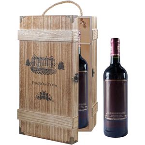 Houten wijnkist voor 2 flessen - stijlvolle verpakking - 1 stuk - bruin - hout - 35x19x10 cm