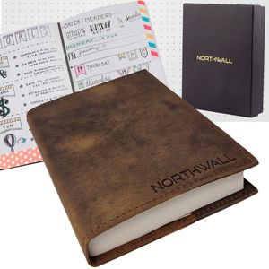 Northwall Journal Notebook - Notitieboek - 100% Leer - 100 grams papier - 200 Gestipte Pagina's (100 vellen) - Prachtig Schetsboek in Cadeau Verpakking