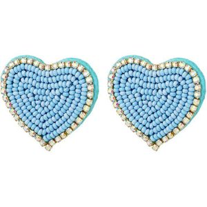 Kralen oorbellen hart met strass Blauw Glas