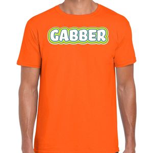 Bellatio Decorations Verkleed t-shirt heren - gabber - oranje - foute party/carnaval - vriend/maat S