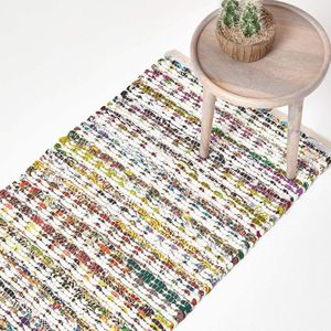 Tapijtloper, handgeweven van 100% katoen, 66 x 200 cm, patchwork tapijt met geometrisch driehoekig patroon, kleurrijk