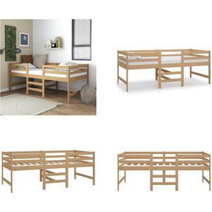 vidaXL Bed halfhoog massief grenenhout honingbruin 90x200 cm - Bedframe - Bedframes - Halfhoog Bed - Houten Bed