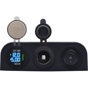 ProRide 12V USB Autolader 1 Poort - Drievoudig opbouw paneel - Sigaretten stopcontact en Schakelaar