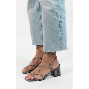Sacha - Dames - Grijze sandalen met hak en strikveters - Maat 39