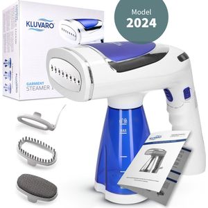 Kluvaro Kledingstomer - Handstomer voor kleding en meubels - Stoomapparaat - 3 opzetstukken - Stoomreiniger - Snelle opwarmtijd - 1600W - 250ml - Blauw/wit