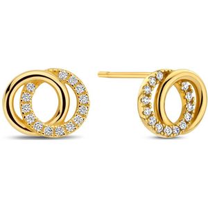 New Bling 9NBG-0745 Gouden Oorknopjes Cirkels - Oorbellen - Rondjes - 6,7x8,4mm - Zirkonia - Oorstekers - 14 Karaat - Goud