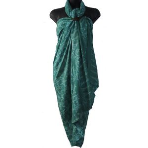 Hamamdoek, sarong, pareo, extra groot figuren schildpad vlekken patroon lengte 115 cm breedte 195 cm kleuren groen beige dubbel geweven extra kwaliteit.