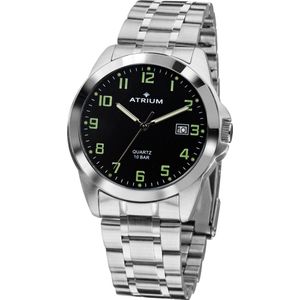 ATRIUM Horloge - Heren - 10 bar - Analoog - Zilver / Zwart - Edelstaal - Datum - Quartz Uurwerk - Edelstalen Sluiting - A16-31