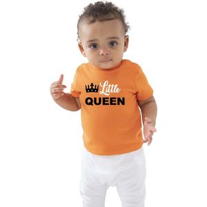 Little Queen t-shirt oranje voor baby - peuters / meisjes - Koningsdag kleding / outfit 3-6 mnd