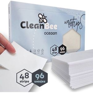 CleanBee Wasmiddelstrips 96 Wasbeurten Oceaan - Wasmiddel Wasvellen - Detergent Sheets - Eco Laundry Strips - Plasticvrij - Biologisch - Eco Wasstrips