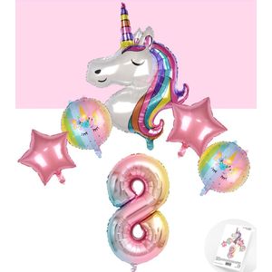 * Snoes * Unicorn * Eenhoorn Rainbow XL * Achtste verjaardag * Hoera 8 Jaar * Birthday * Ballon Cijfer 8