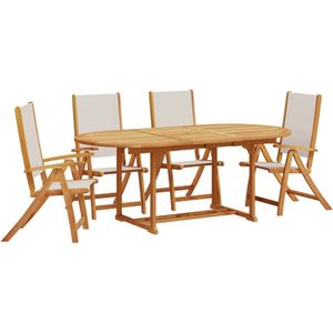 vidaXL - 5-delige - Tuinset - massief - acaciahout - en - textileen